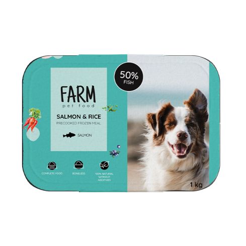 Farm PF lõhe & riis eelküpsetatud ja külmutatud täistoit koerale 1kg